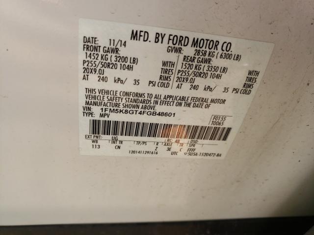 Photo 10 from auction – 2015 FORD EXPLORER S with VIN 1FM5K8GT4FGB48601