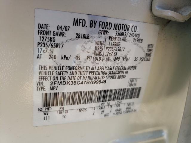 Photo 10 from auction – 2007 FORD EDGE SE with VIN 2FMDK36C47BA99845