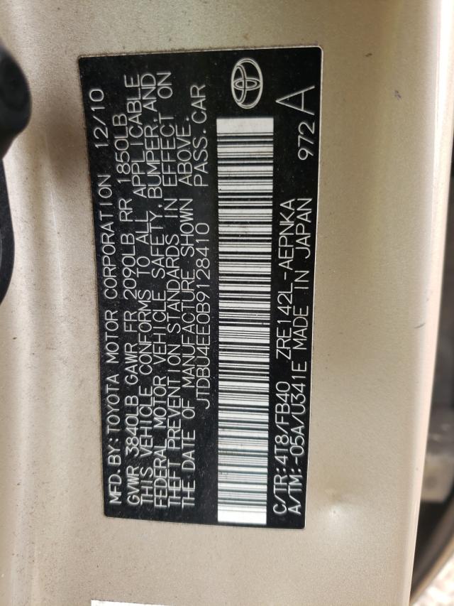 Photo 10 from auction – 2011 TOYOTA COROLLA BA with VIN JTDBU4EE0B9128410