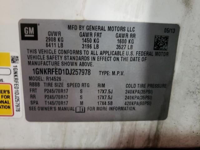 Photo 10 from auction – 2013 CHEVROLET TRAVERSE L with VIN 1GNKRFED1DJ257978