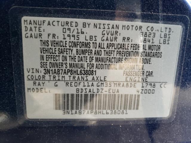 Photo 10 from auction – 2017 NISSAN SENTRA S with VIN 3N1AB7AP8HL638081