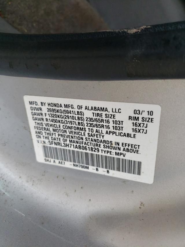 Photo 10 from auction – 2010 HONDA ODYSSEY EX with VIN 5FNRL3H71AB061829