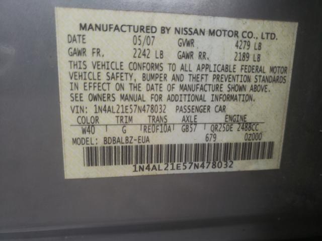 Photo 10 from auction – 2007 NISSAN ALTIMA 2.5 with VIN 1N4AL21E57N478032