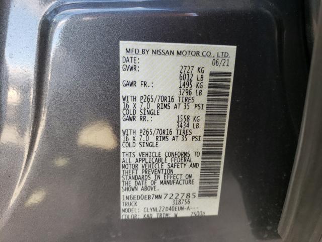 Photo 10 from auction – 2021 NISSAN FRONTIER S with VIN 1N6ED0EB7MN722785