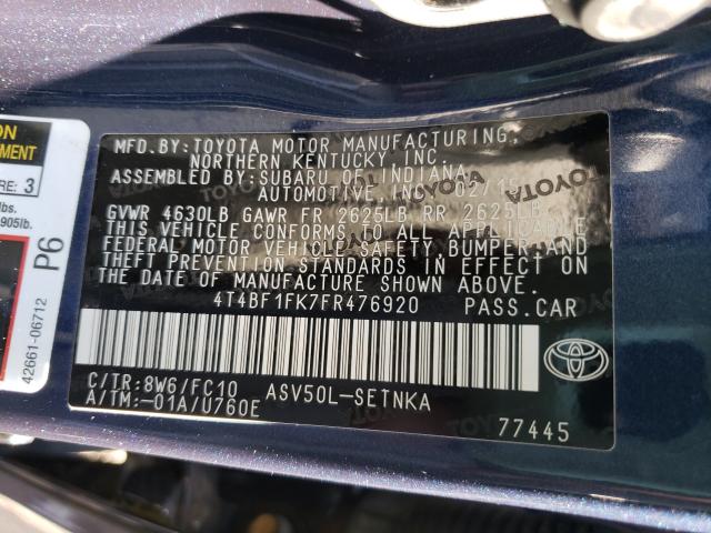 Photo 10 from auction – 2015 TOYOTA CAMRY LE with VIN 4T4BF1FK7FR476920