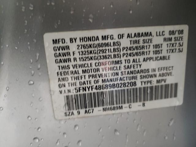 Photo 10 from auction – 2009 HONDA PILOT EXL with VIN 5FNYF48689B028208