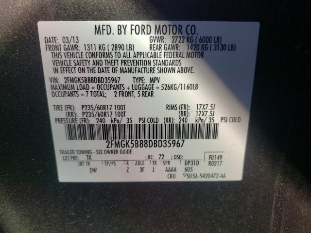 Photo 10 from auction – 2013 FORD FLEX SE with VIN 2FMGK5B88DBD35967