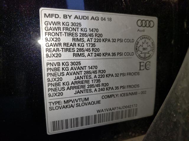 Photo 10 from auction – 2018 AUDI Q7 PRESTIG with VIN WA1VAAF74JD042172