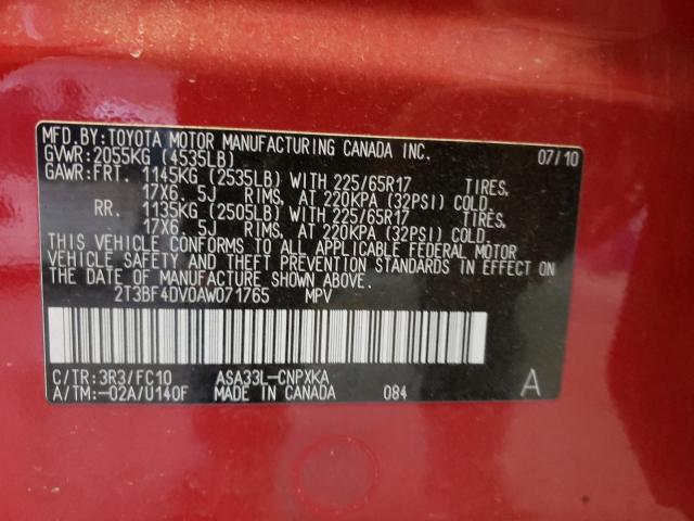 Photo 10 from auction – 2010 TOYOTA RAV4 with VIN 2T3BF4DV0AW071765