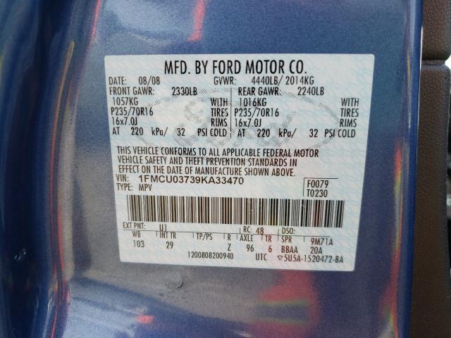 Photo 10 from auction – 2009 FORD ESCAPE XLT with VIN 1FMCU03739KA33470