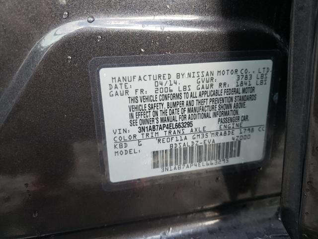 Photo 10 from auction – 2014 NISSAN SENTRA S/S with VIN 3N1AB7AP4EL663295
