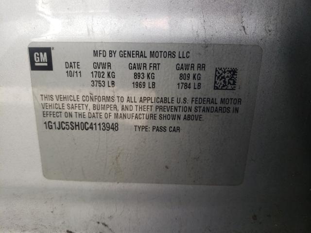 Photo 10 from auction – 2012 CHEVROLET SONIC LT with VIN 1G1JC5SH0C4113948
