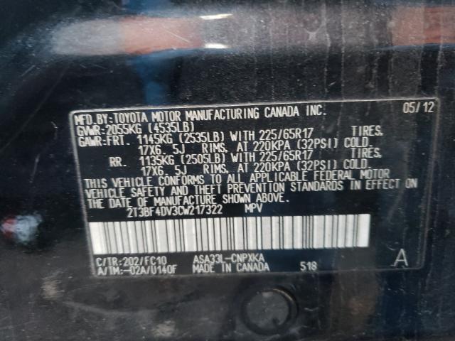 Photo 10 from auction – 2012 TOYOTA RAV4 with VIN 2T3BF4DV3CW217322