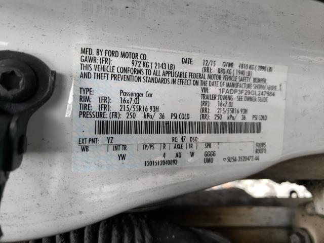 Photo 10 from auction – 2016 FORD FOCUS SE with VIN 1FADP3F29GL247684