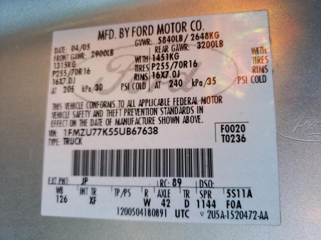 Photo 10 from auction – 2005 FORD EXPLORER S with VIN 1FMZU77K55UB67638