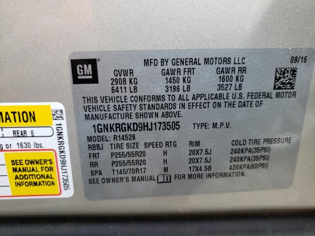 Photo 10 from auction – 2017 CHEVROLET TRAVERSE L with VIN 1GNKRGKD9HJ173505