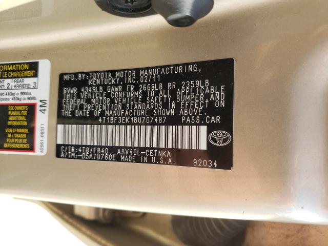 Photo 10 from auction – 2011 TOYOTA CAMRY BASE with VIN 4T1BF3EK1BU707487