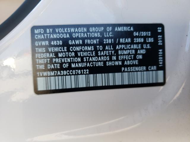 Photo 10 from auction – 2012 VOLKSWAGEN PASSAT SE with VIN 1VWBM7A39CC076122