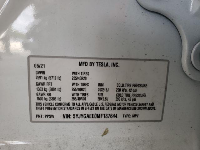Photo 10 from auction – 2021 TESLA MODEL Y with VIN 5YJYGAEE0MF187644