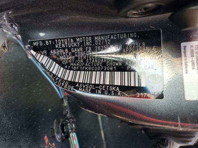Photo 10 from auction – 2012 TOYOTA CAMRY BASE with VIN 4T1BF1FK6CU073081