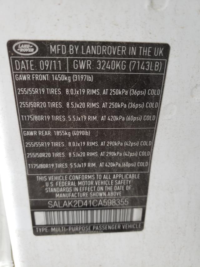 Photo 10 from auction – 2012 LAND ROVER LR4 HSE LU with VIN SALAK2D41CA598355