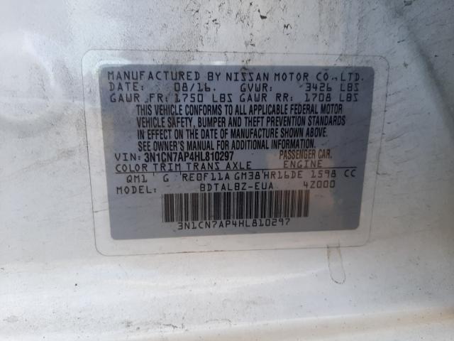 Photo 10 from auction – 2017 NISSAN VERSA S with VIN 3N1CN7AP4HL810297