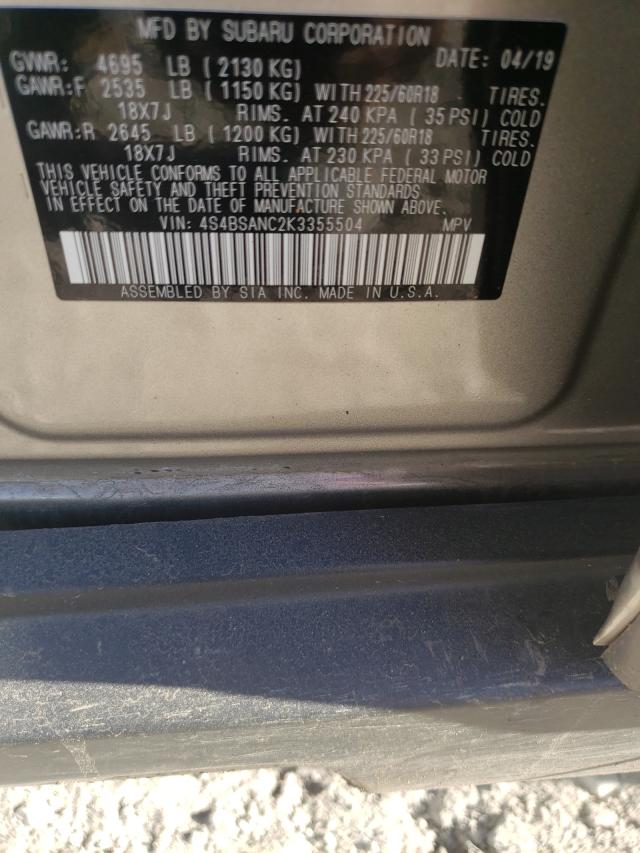 Photo 10 from auction – 2019 SUBARU OUTBACK 2. with VIN 4S4BSANC2K3355504