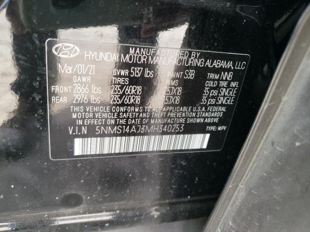 Photo 10 from auction – 2021 HYUNDAI SANTA FE S with VIN 5NMS14AJ3MH340253