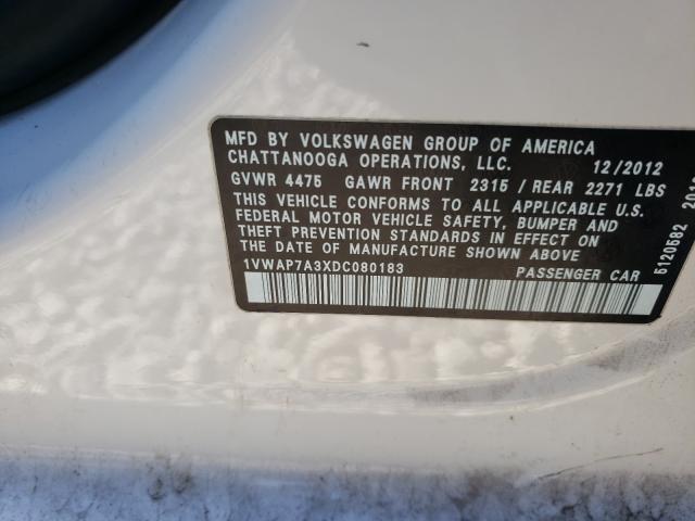 Photo 10 from auction – 2013 VOLKSWAGEN PASSAT S with VIN 1VWAP7A3XDC080183
