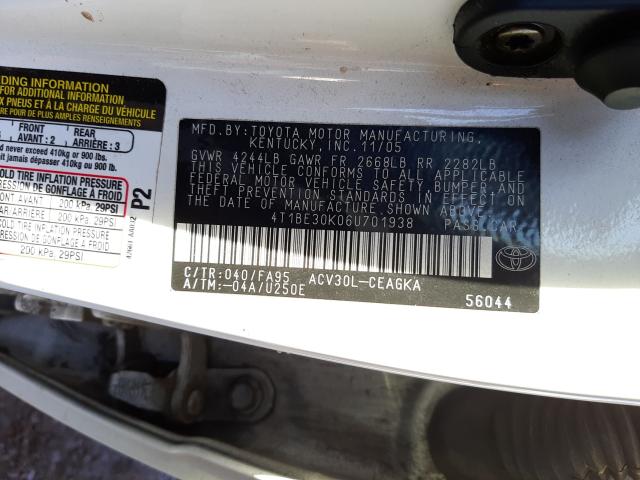 Photo 10 from auction – 2006 TOYOTA CAMRY LE with VIN 4T1BE30K06U701938