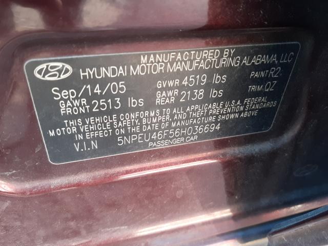 Photo 10 from auction – 2006 HYUNDAI SONATA GLS with VIN 5NPEU46F56H036694