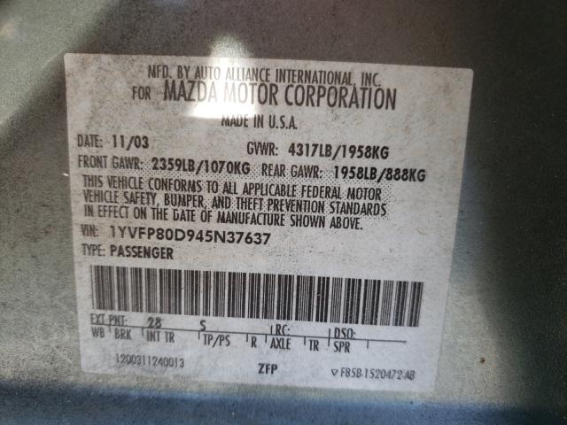 Photo 10 from auction – 2004 MAZDA 6 S with VIN 1YVFP80D945N37637