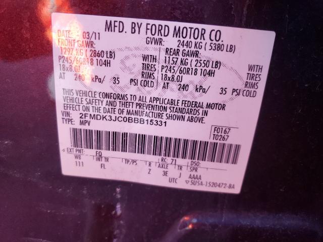 Photo 10 from auction – 2011 FORD EDGE SEL with VIN 2FMDK3JC0BBB15331