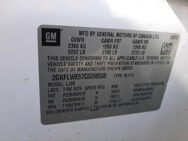 Photo 10 from auction – 2012 GMC TERRAIN SL with VIN 2GKFLWE57C6298538