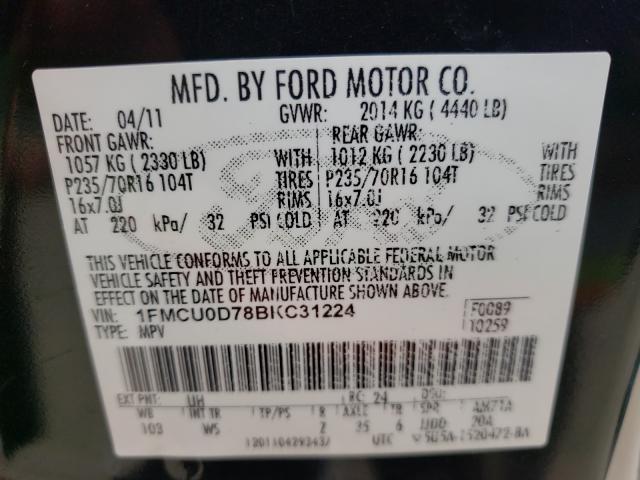 Photo 10 from auction – 2011 FORD ESCAPE XLT with VIN 1FMCU0D78BKC31224