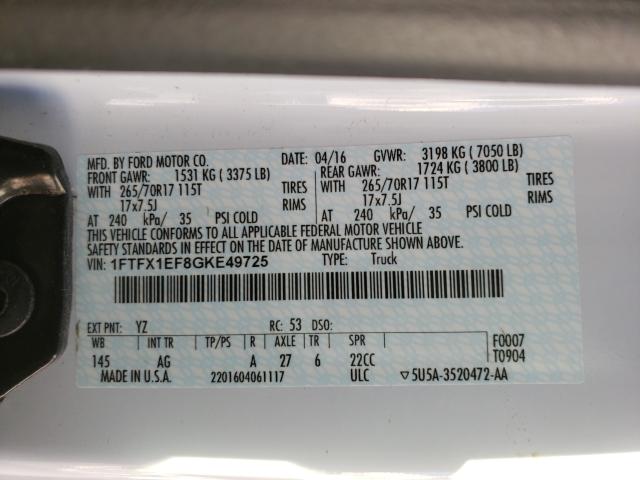 Photo 10 from auction – 2016 FORD F150 SUPER with VIN 1FTFX1EF8GKE49725