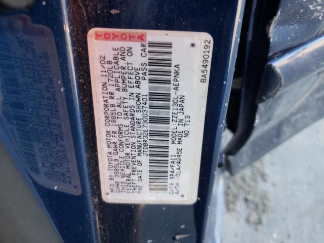 Photo 10 from auction – 2003 TOYOTA COROLLA CE with VIN JTDBR32E730037401