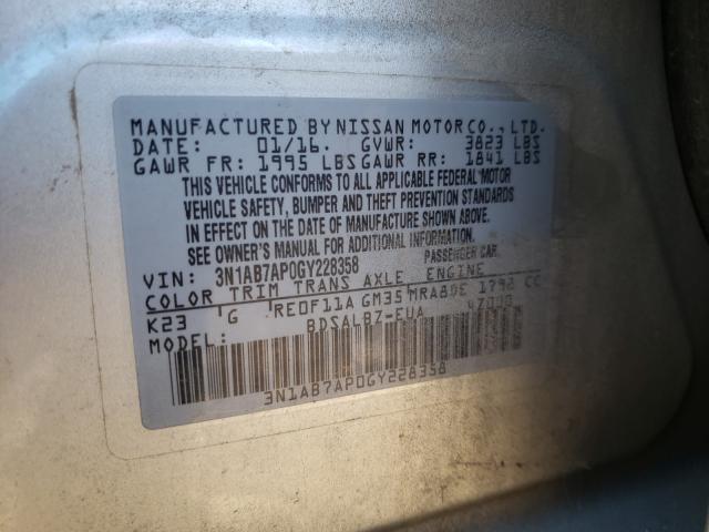 Photo 10 from auction – 2016 NISSAN SENTRA S with VIN 3N1AB7AP0GY228358