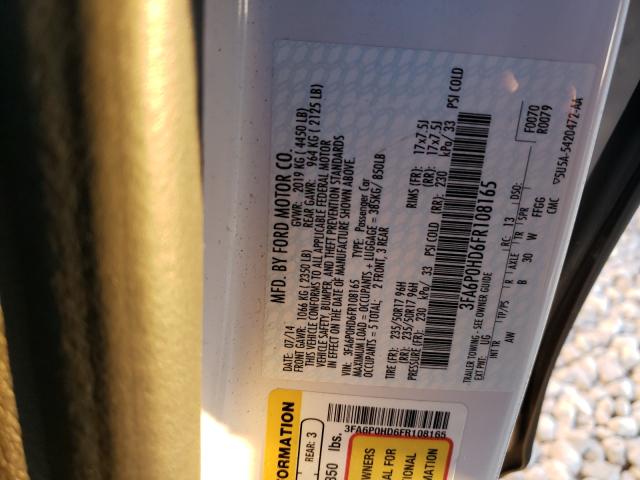 Photo 10 from auction – 2015 FORD FUSION SE with VIN 3FA6P0HD6FR108165