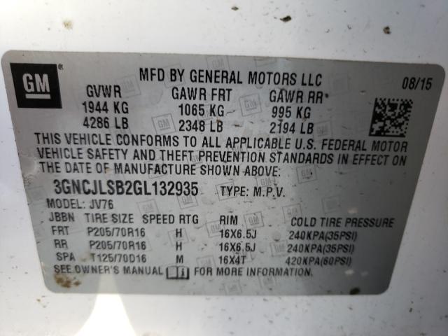 Photo 10 from auction – 2016 CHEVROLET TRAX 1LT with VIN 3GNCJLSB2GL132935