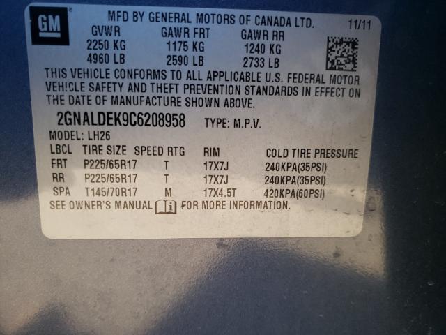 Photo 10 from auction – 2012 CHEVROLET EQUINOX LT with VIN 2GNALDEK9C6208958