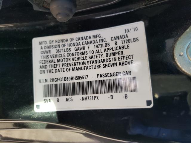 Photo 10 from auction – 2011 HONDA CIVIC EX with VIN 2HGFG1B89BH505517