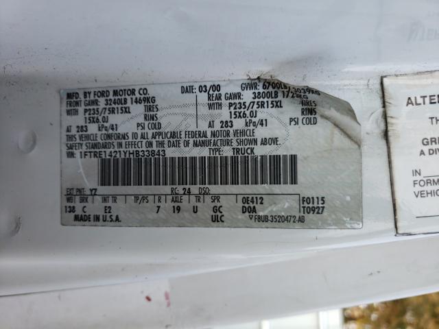 Photo 10 from auction – 2000 FORD ECONOLINE with VIN 1FTRE1421YHB33843