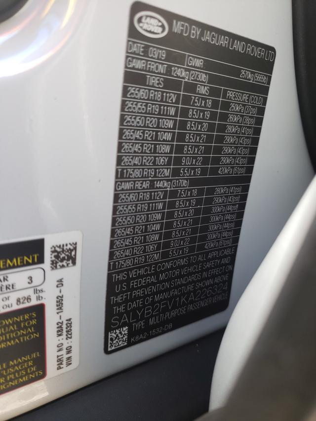 Photo 10 from auction – 2019 LAND ROVER RANGE ROVE with VIN SALYB2FV1KA226324