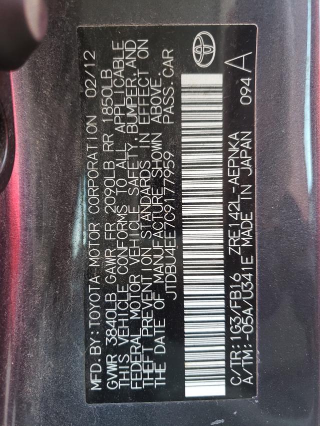 Photo 10 from auction – 2012 TOYOTA COROLLA BA with VIN JTDBU4EE7C9177959