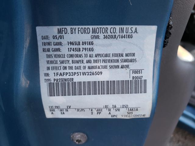 Photo 10 from auction – 2001 FORD FOCUS LX with VIN 1FAFP33P51W326509