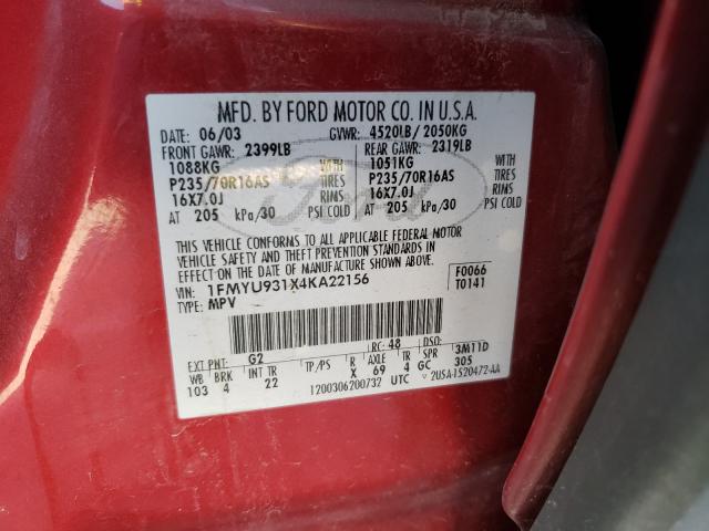 Photo 10 from auction – 2004 FORD ESCAPE XLT with VIN 1FMYU931X4KA22156