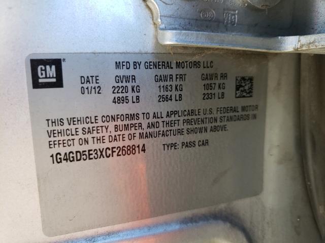Photo 10 from auction – 2012 BUICK LACROSSE P with VIN 1G4GD5E3XCF268814