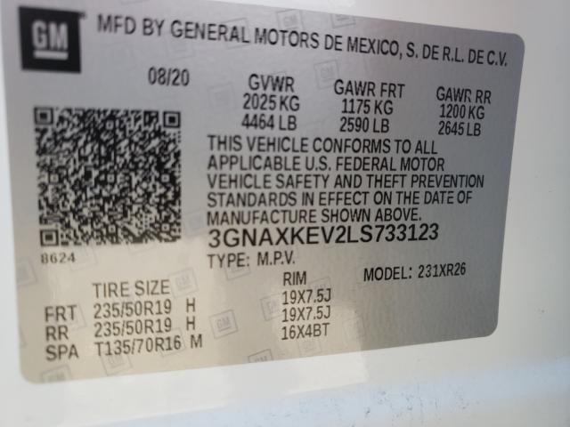 Photo 10 from auction – 2020 CHEVROLET EQUINOX LT with VIN 3GNAXKEV2LS733123