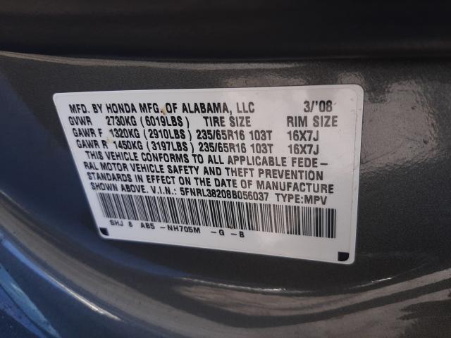 Photo 10 from auction – 2008 HONDA ODYSSEY LX with VIN 5FNRL38208B056037